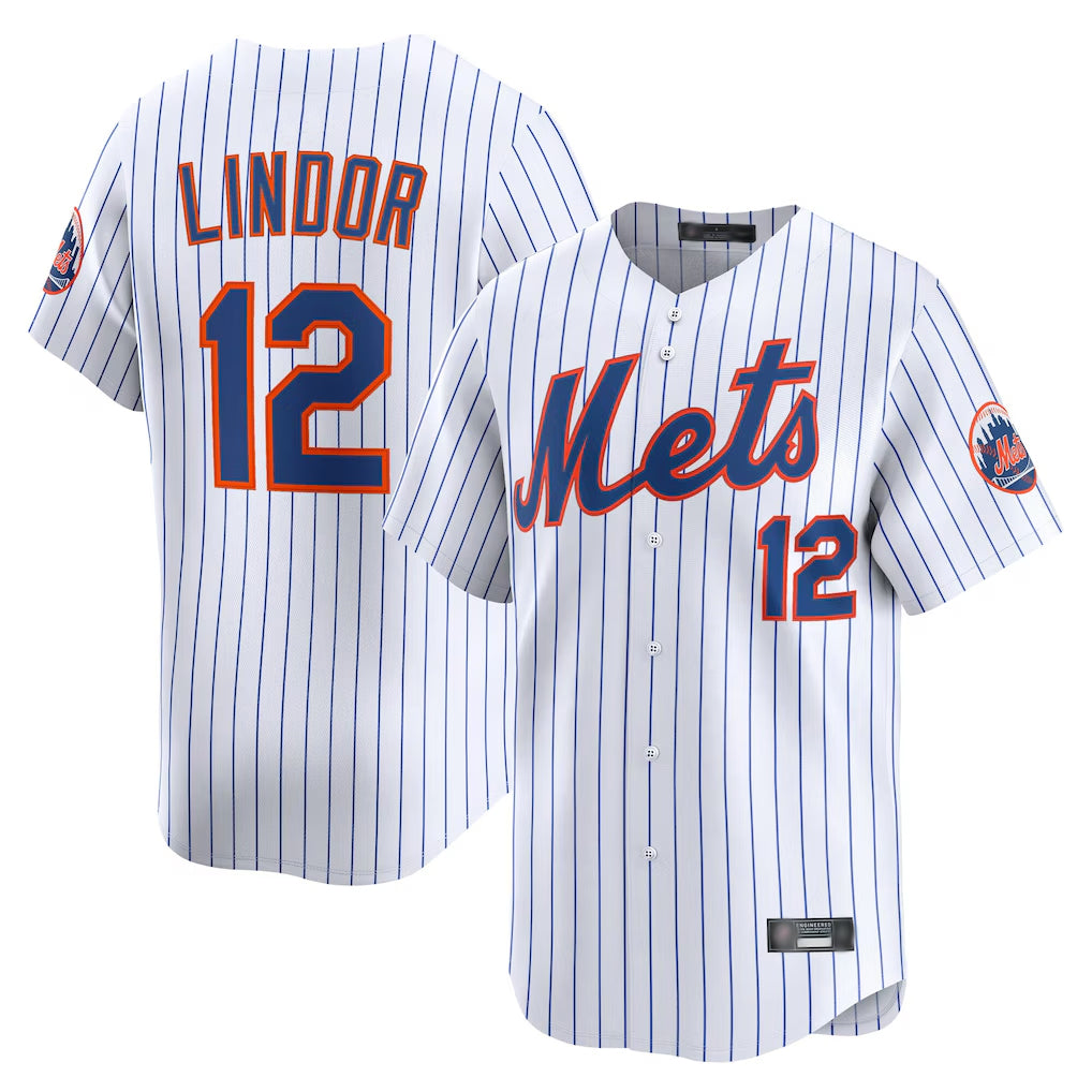 Blackjersey NY.Mets #12 Francisco Lindor Player White Home Limited Stitched Jerseys