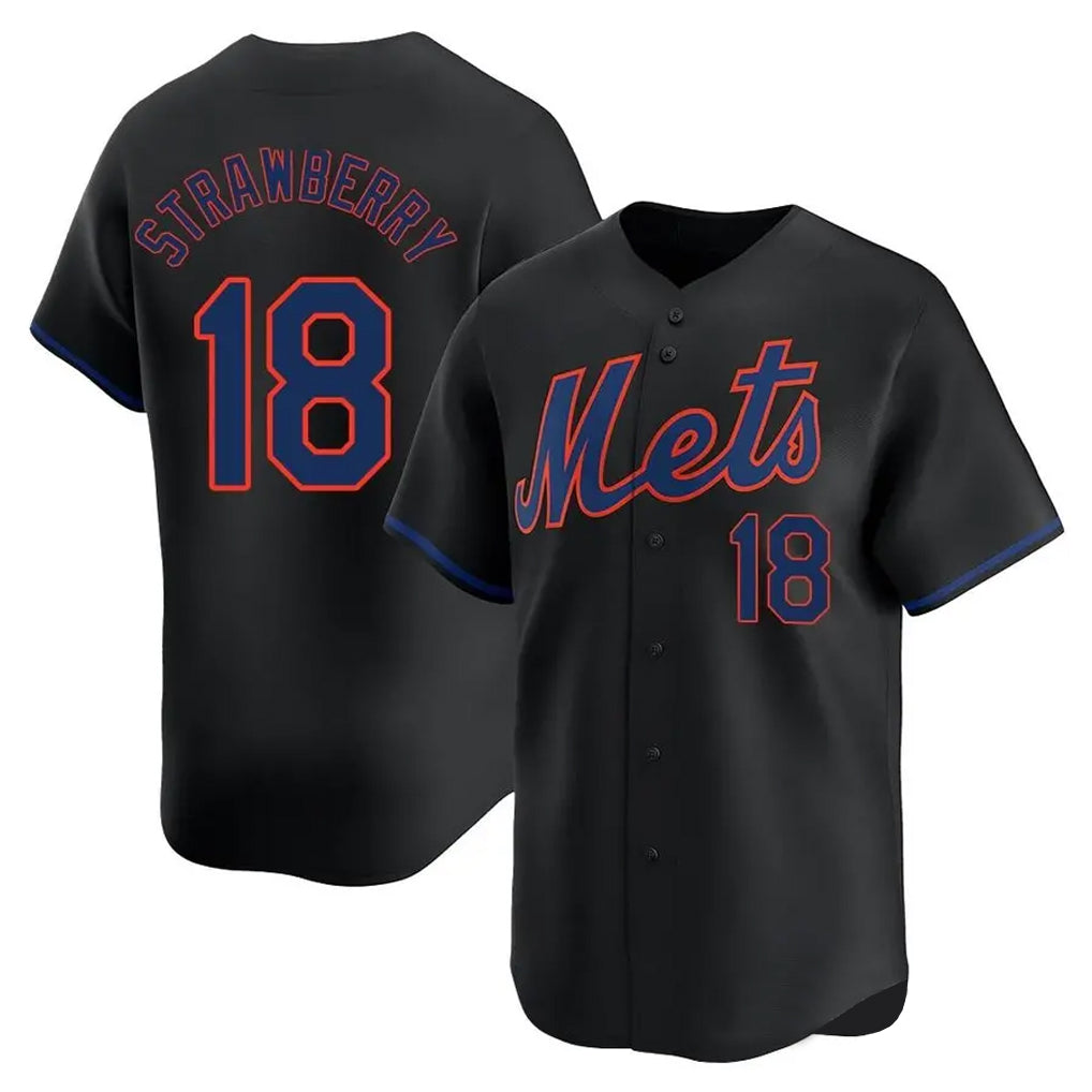 Blackjersey NY.Mets #18 Darryl Strawberry Player Black Alternate Home Limited Stitched Jerseys