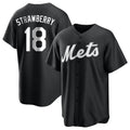 Blackjersey NY.Mets #18 Darryl Strawberry Player Black Home Game Stitched Jerseys