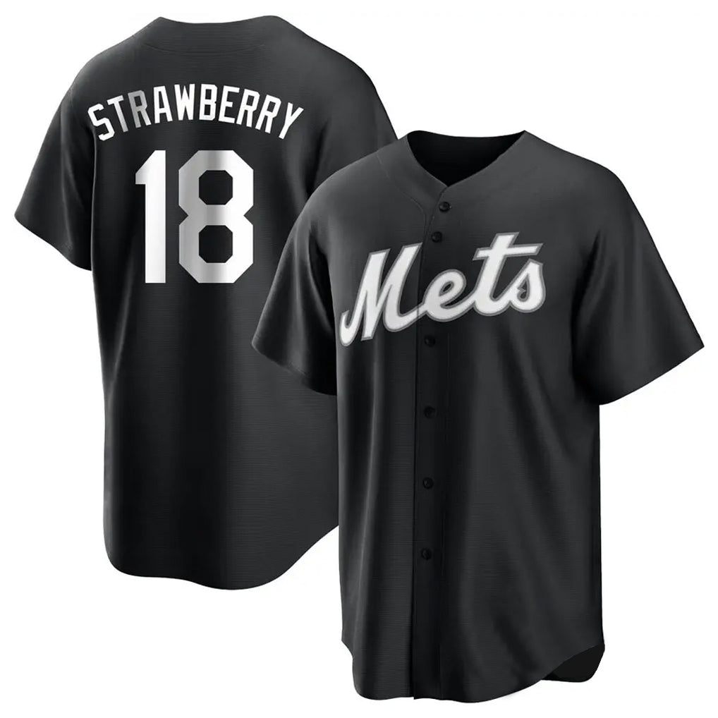 Blackjersey NY.Mets #18 Darryl Strawberry Player Black Home Game Stitched Jerseys