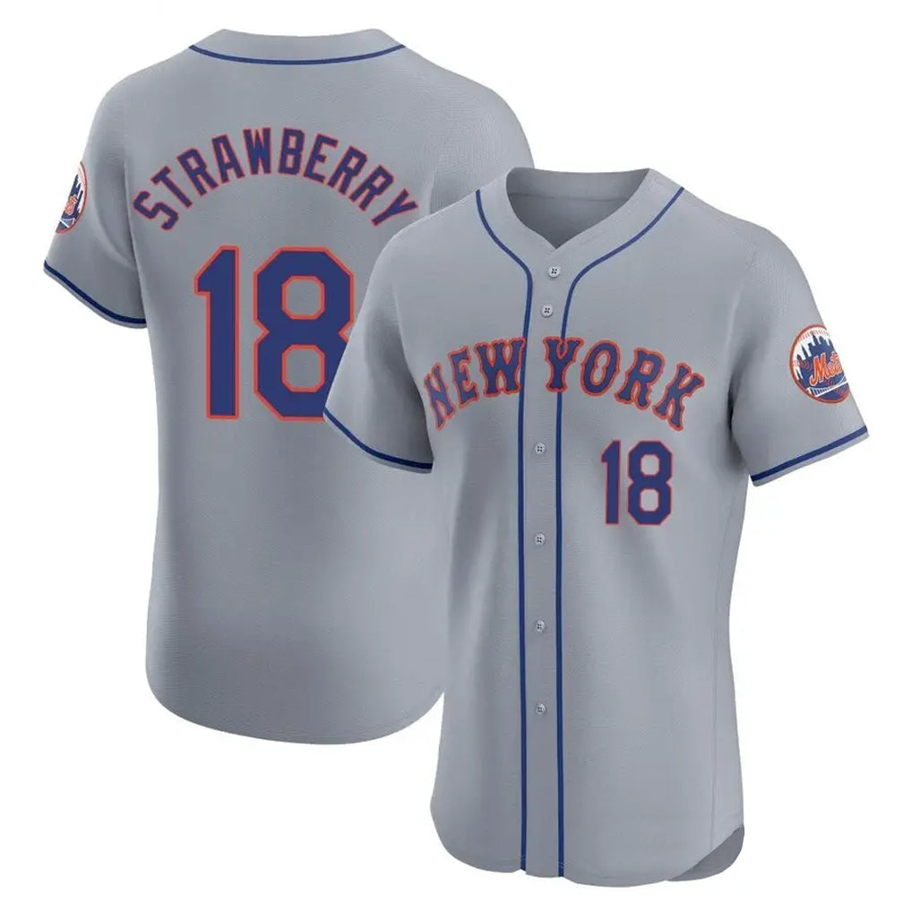 Blackjersey NY.Mets #18 Darryl Strawberry Player Gray Road Limited Elite Home Stitched Jerseys