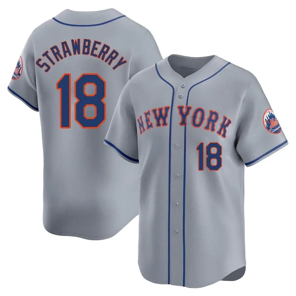 Blackjersey NY.Mets #18 Darryl Strawberry Player Gray Road Limited Home Stitched Jerseys