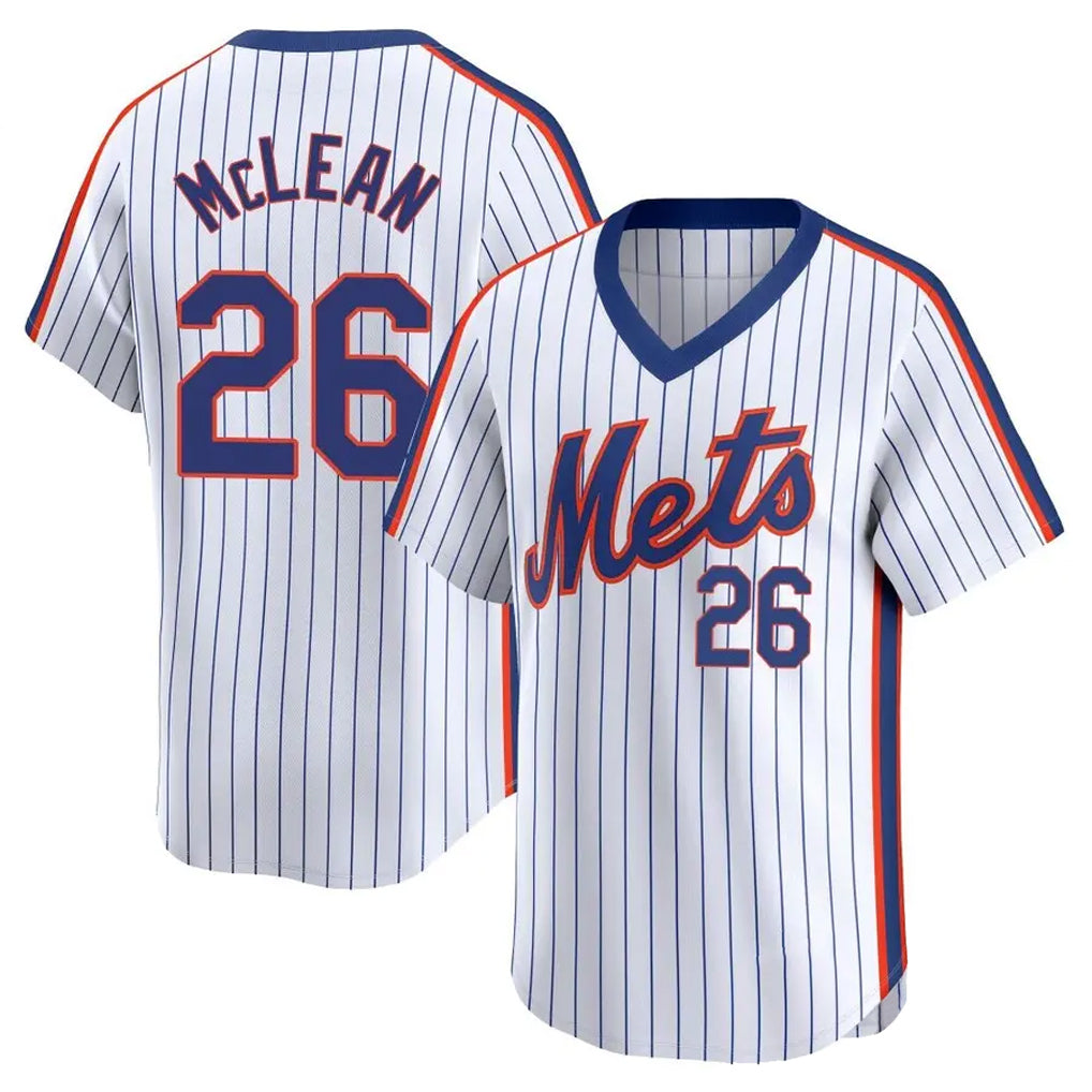 Blackjersey NY.Mets #26 Nolan McLean Player White Cooperstown Collection T-shirt Game Stitched Jerseys