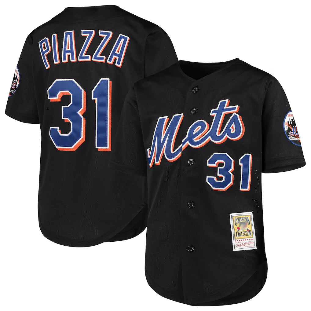 Blackjersey NY.Mets #31 Mike Piazza Player Black Mitchell & Ness Cooperstown Collection Home Limited Stitched Jerseys