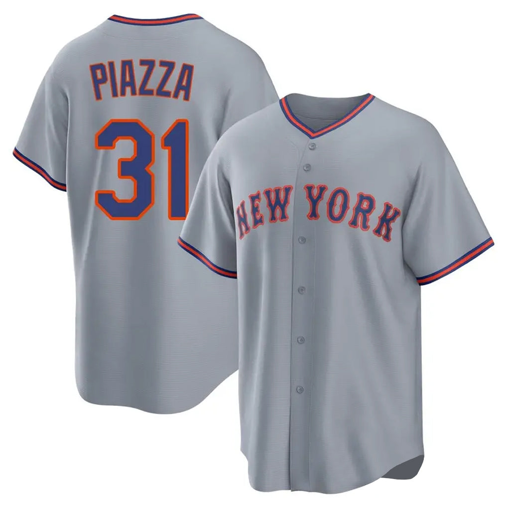 Blackjersey NY.Mets #31 Mike Piazza Player Gray Road Home Game Stitched Jerseys