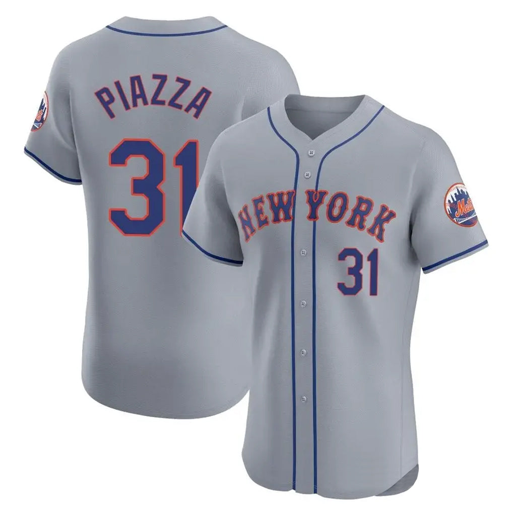 Blackjersey NY.Mets #31 Mike Piazza Player Gray Road Limited Elite Home Stitched Jerseys