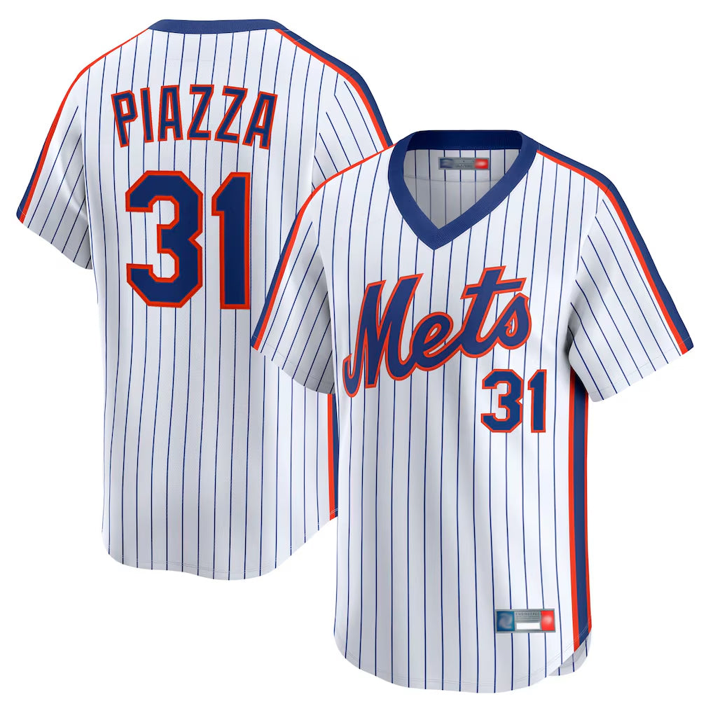 Blackjersey NY.Mets #31 Mike Piazza Player White Cooperstown Collection T-shirt Game Stitched Jerseys