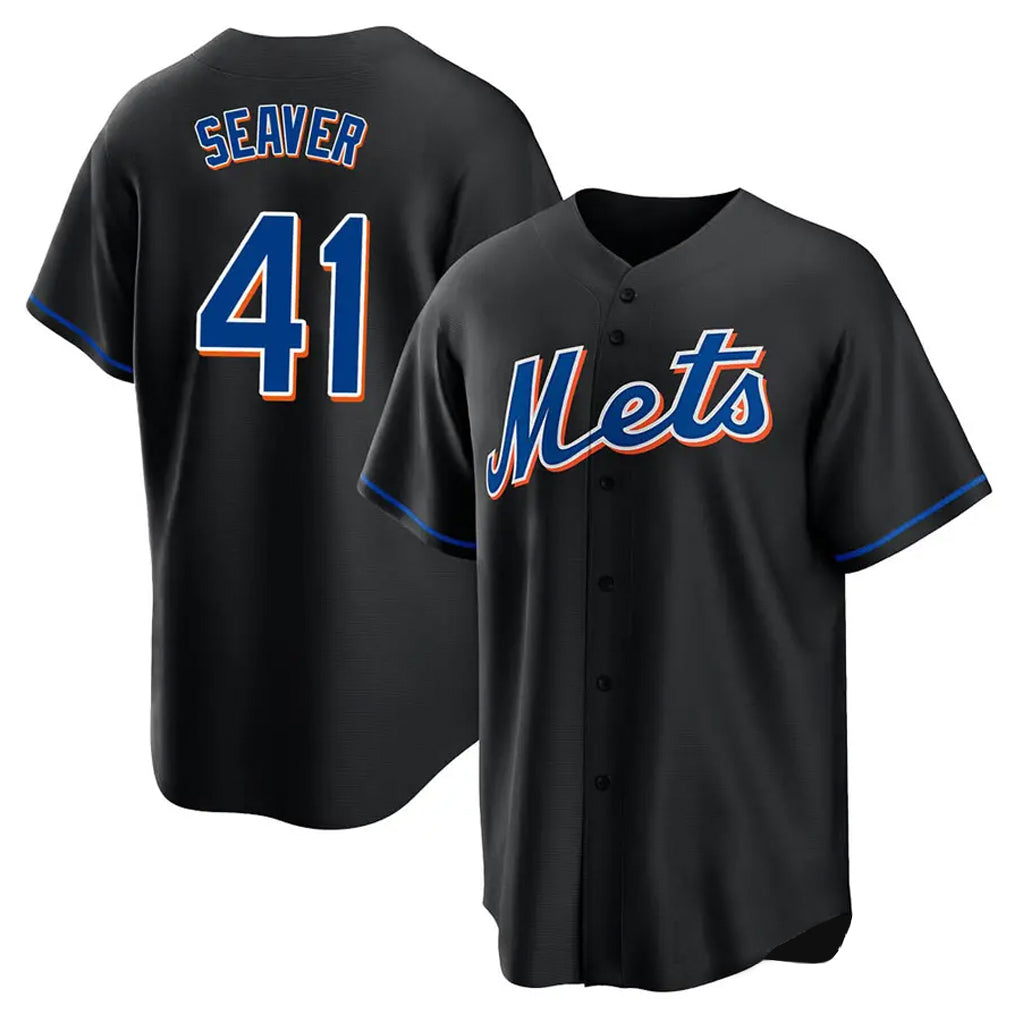Blackjersey NY.Mets #41 Tom Seaver Player Black Replica Home Game Stitched Jerseys