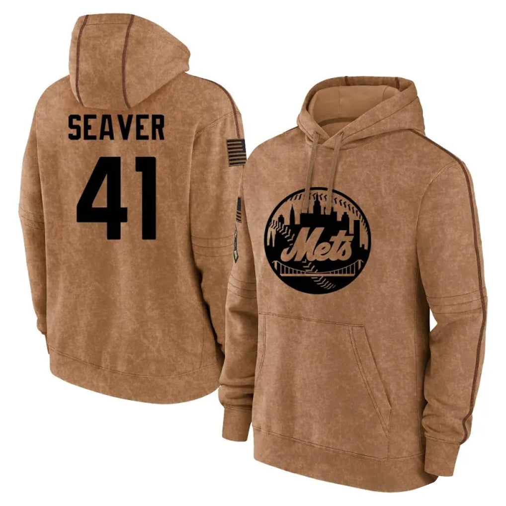 Blackjersey NY.Mets #41 Tom Seaver Player Brown Club Pullover Hoodie Game Stitched Jerseys