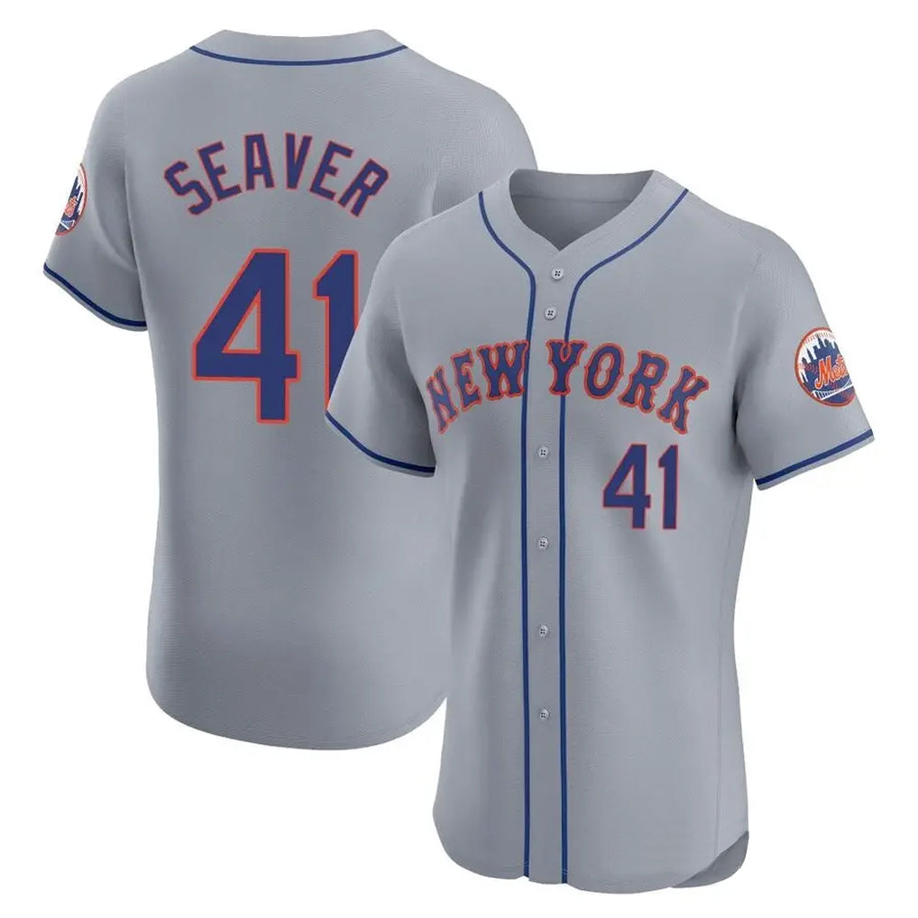 Blackjersey NY.Mets #41 Tom Seaver Player Gray Road Limited Elite Home Stitched Jerseys