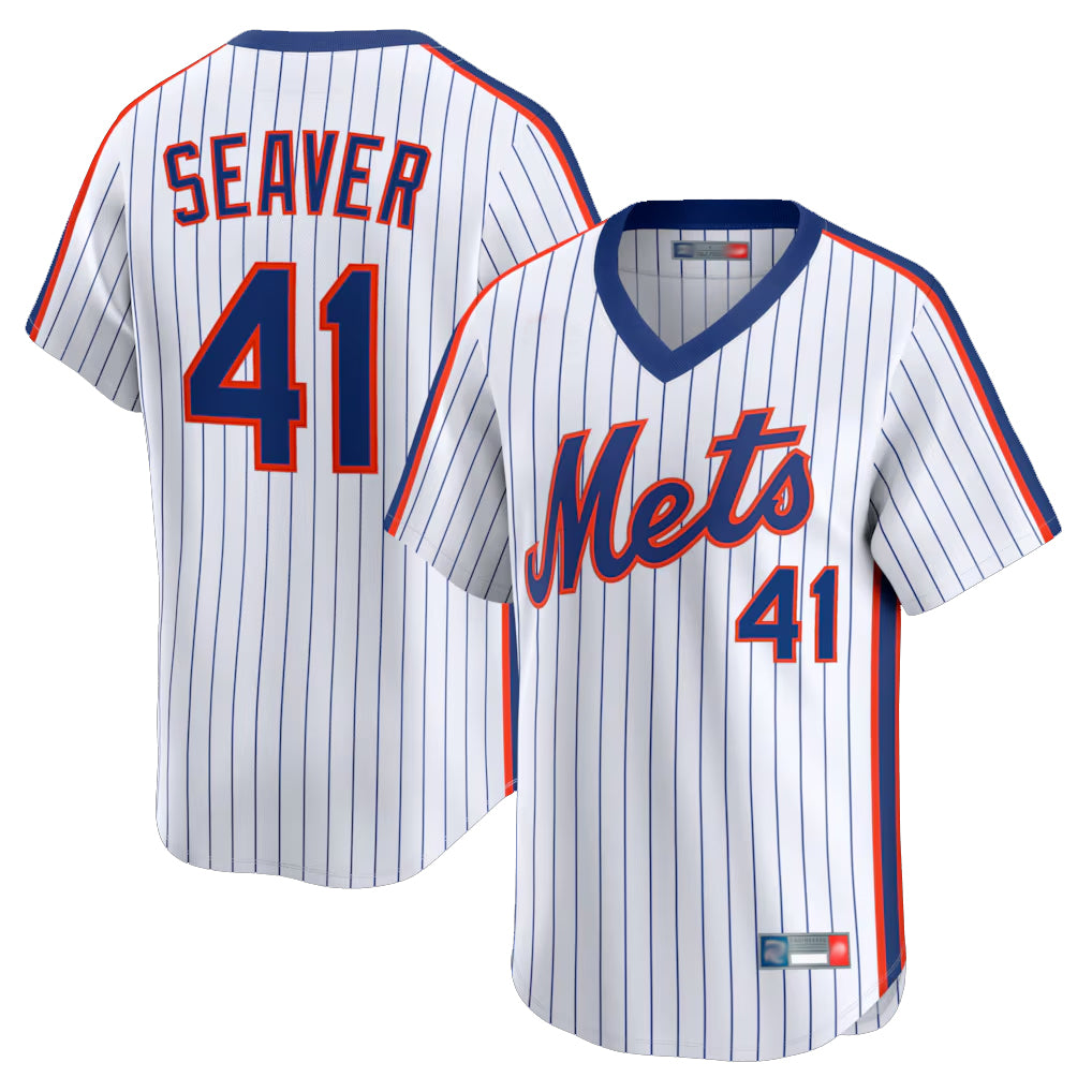 Blackjersey NY.Mets #41 Tom Seaver Player White Cooperstown Collection T-shirt Game Stitched Jerseys