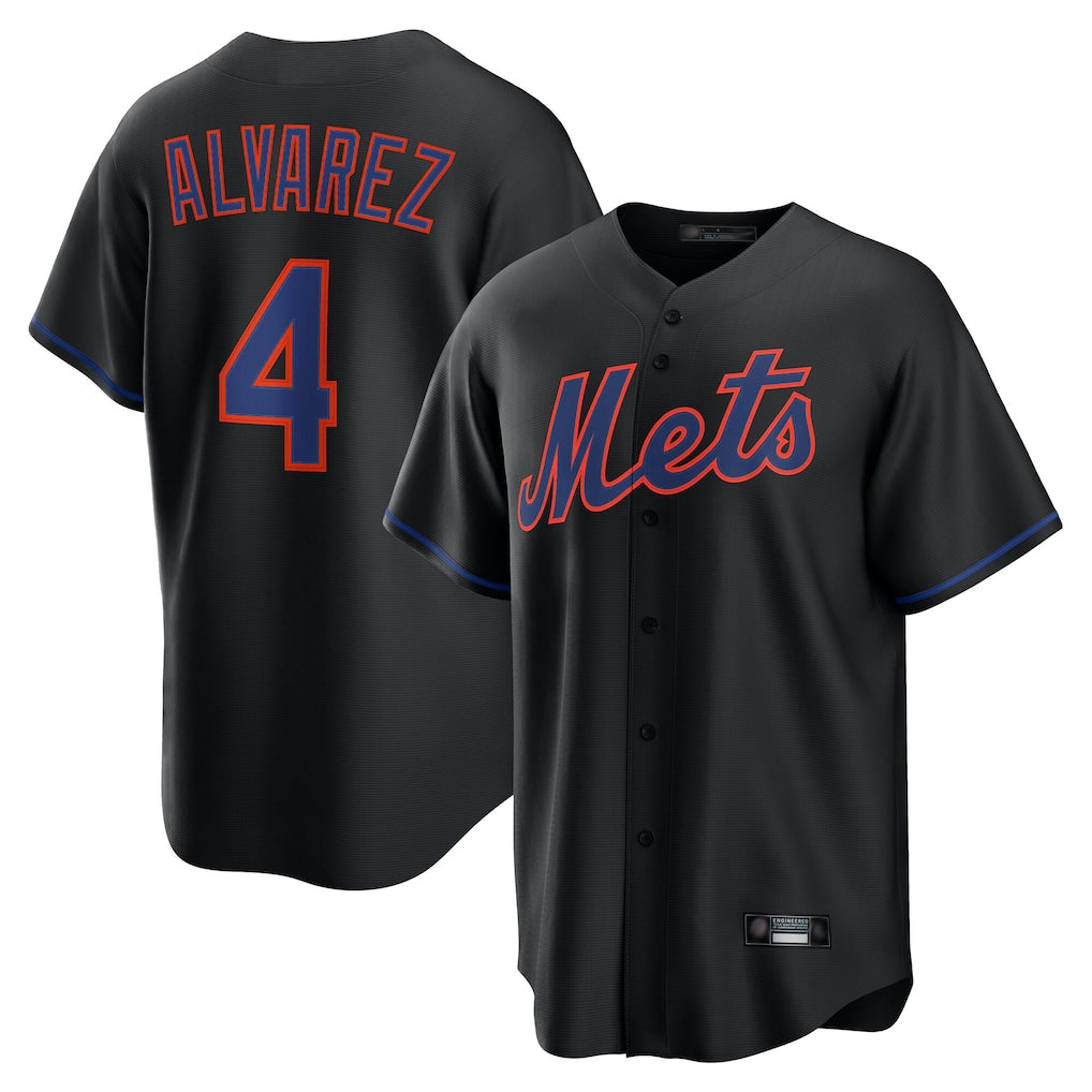 Blackjersey NY.Mets #4 Francisco Alvarez Player Black Alternate Home Game Stitched Jerseys