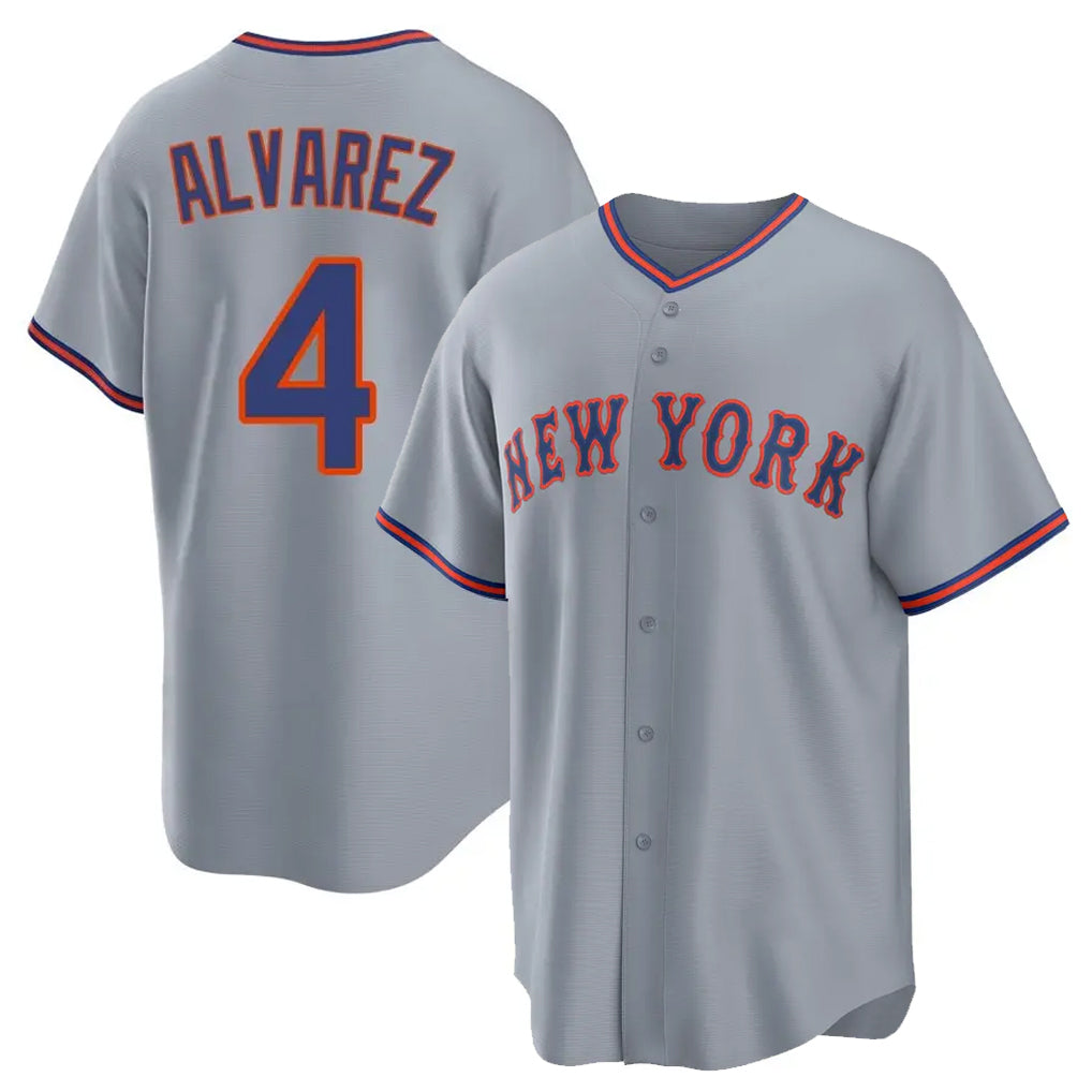 Blackjersey NY.Mets #4 Francisco Alvarez Player Gray Road Home Game Stitched Jerseys