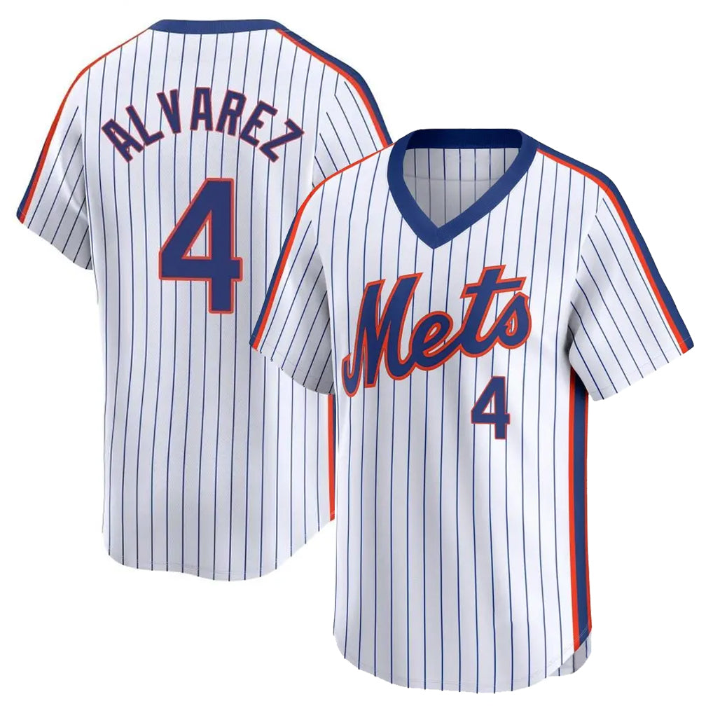 Blackjersey NY.Mets #4 Francisco Alvarez Player White Cooperstown Collection T-shirt Game Stitched Jerseys