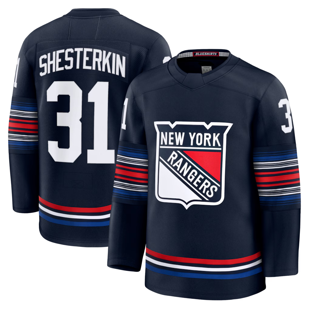 Blackjersey NY.Rangers #31  Igor Shesterkin Navy Alternate Premier Player Jerseys