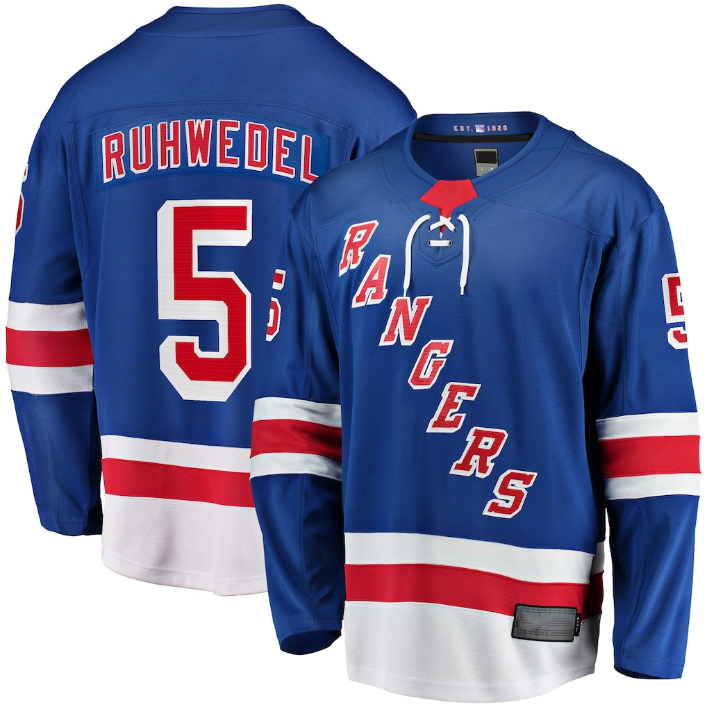 Blackjersey NY.Rangers #5 Chad Ruhwedel Blue Home Premier Breakaway Jerseys