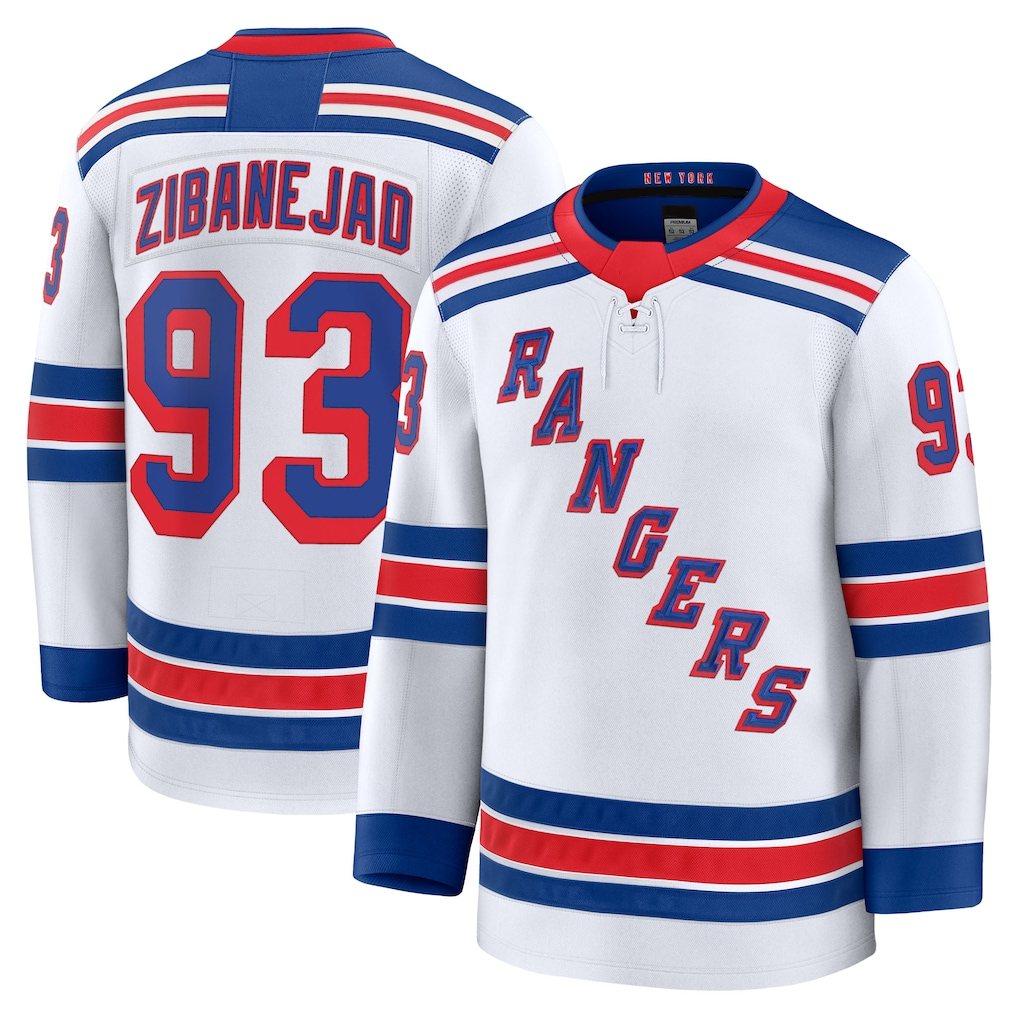 Blackjersey NY.Rangers #93 Mika Zibanejad White Away Premium Jerseys