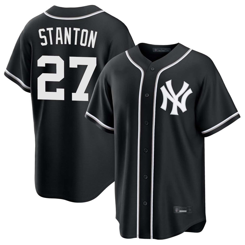 Blackjersey NY.Yankees #27 Giancarlo Stanton Player Black Out Game Home Stitched Jerseys