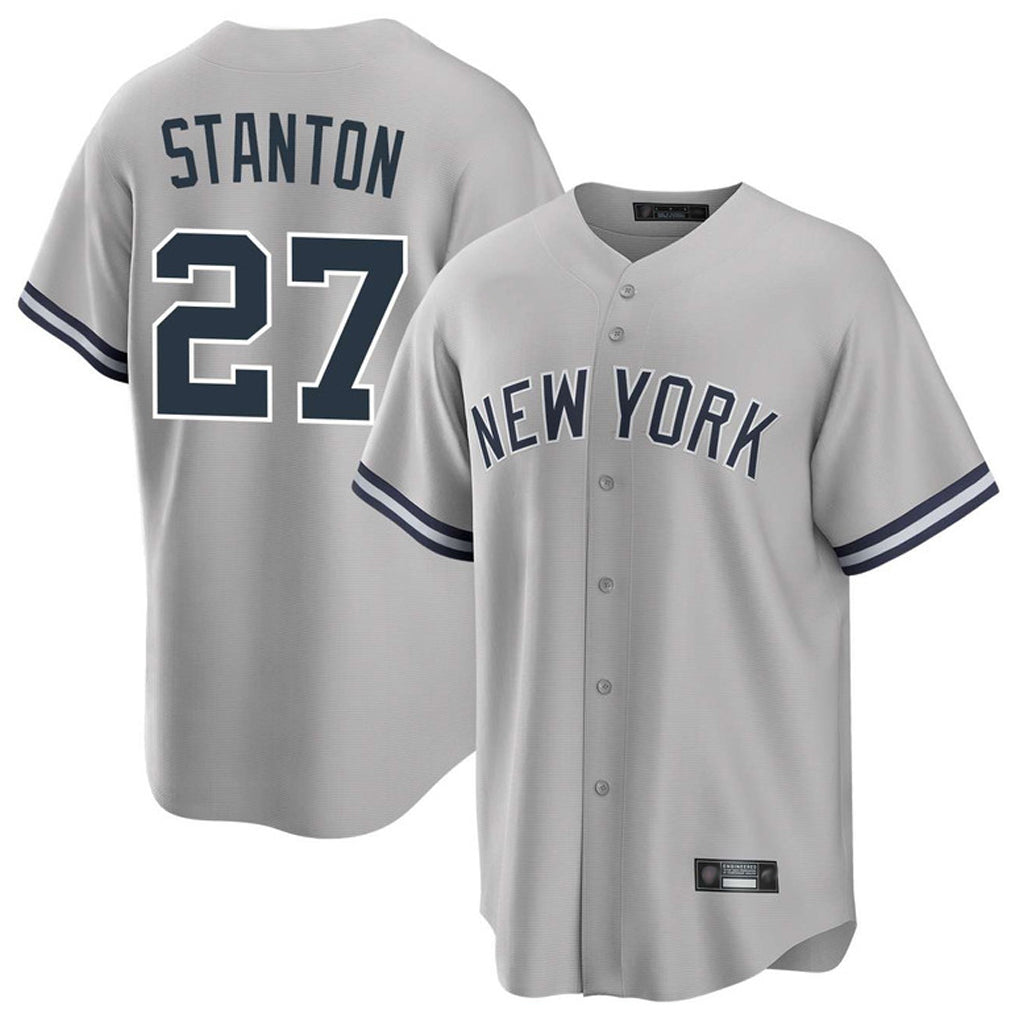Blackjersey NY.Yankees #27 Giancarlo Stanton Player Gray Road Game Stitched Jerseys