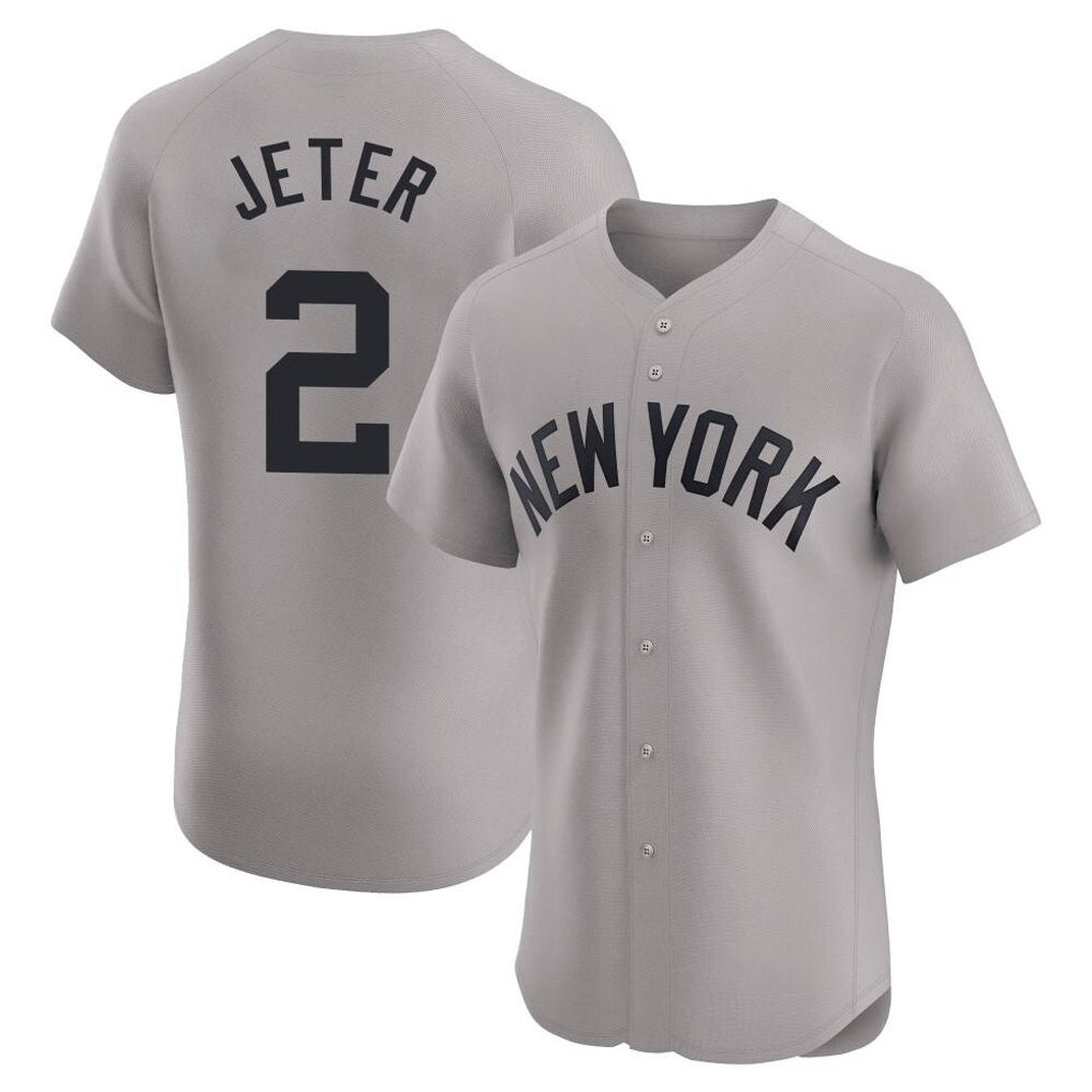 Blackjersey NY.Yankees #2 Derek Jeter Player Gray Limited Elite Home Stitched Jerseys