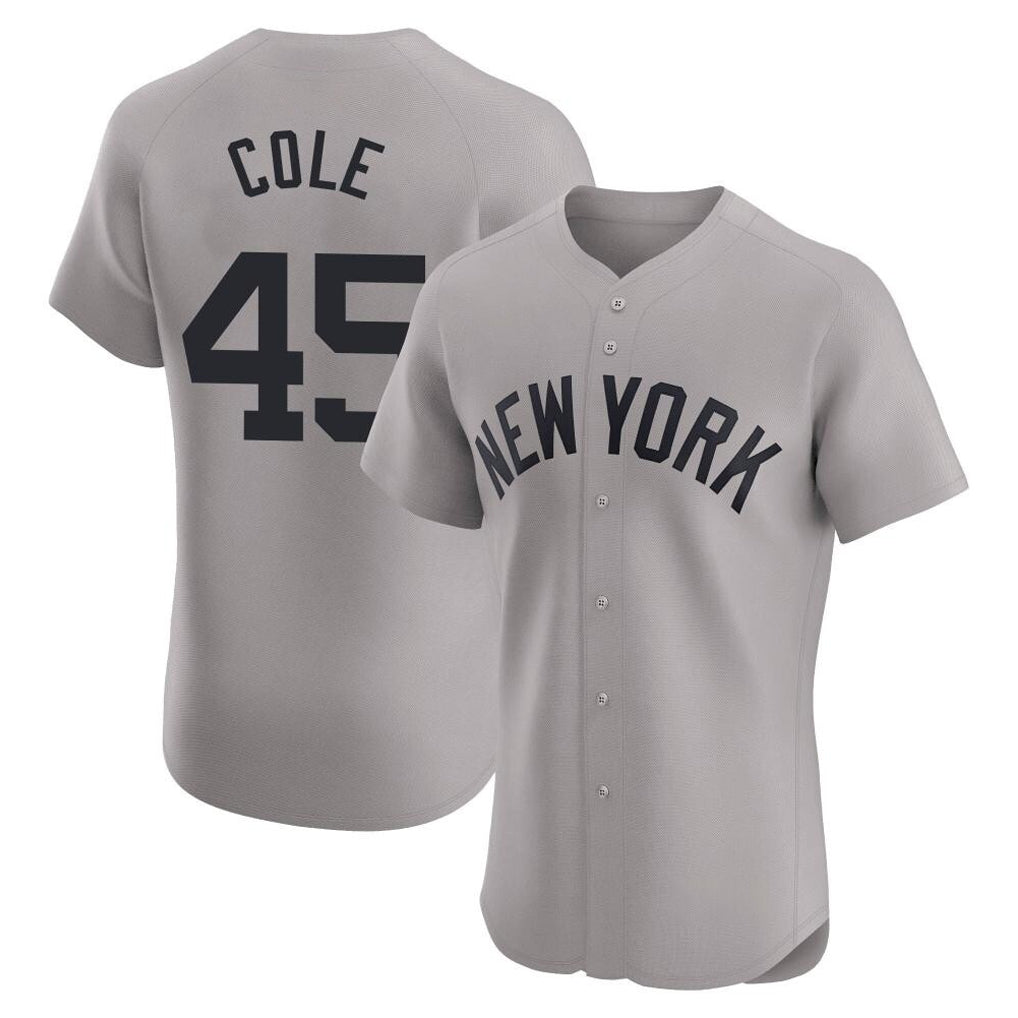 Blackjersey NY.Yankees #45 Gerrit Cole Player Gray Limited Elite Home Stitched Jerseys