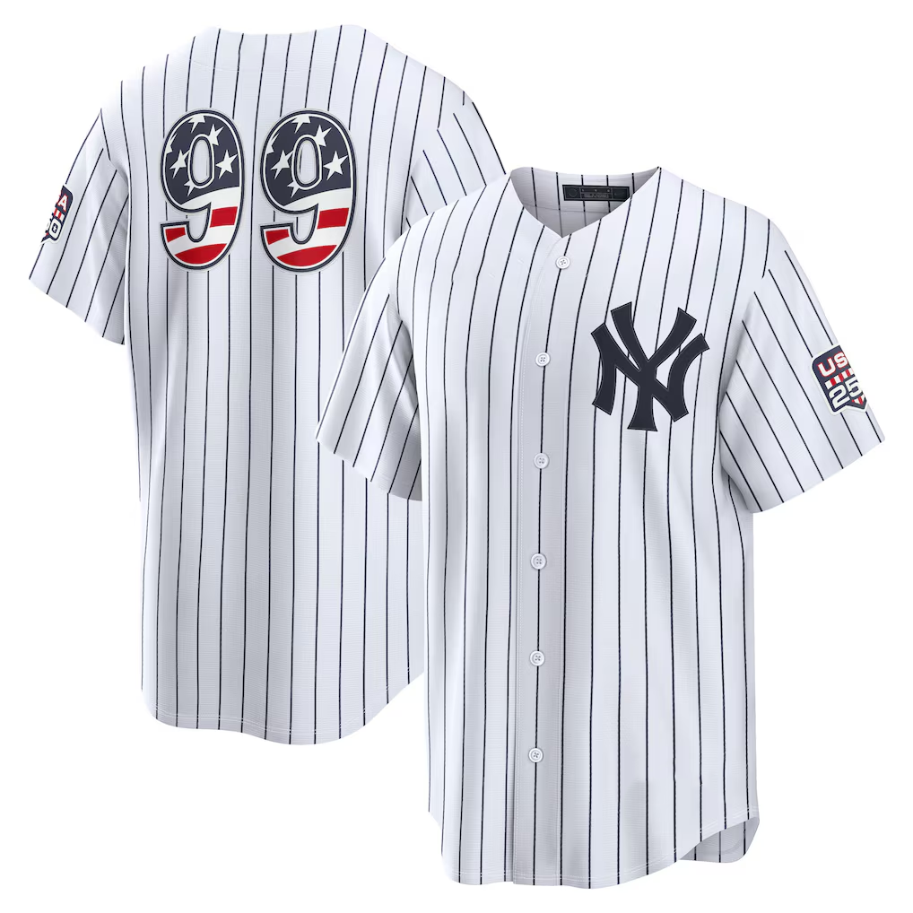 Blackjersey NY.Yankees #99 Aaron Judge White USA 250 Fourth of July Home Stadium Jersey
