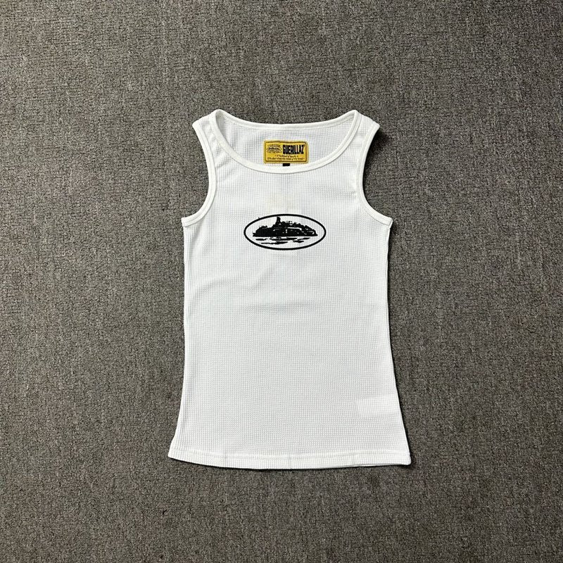 Classic Alcatraz Print Tank Top, American High Street Trendy Brand T-shirt