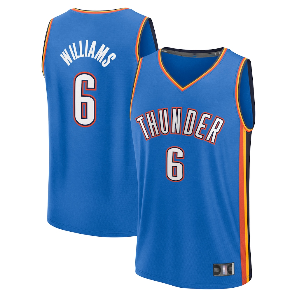 Blackjersey OC.Thunder #6 Jaylin Williams Blue Fast Break Replica Player Stitched Jerseys - Icon Edition