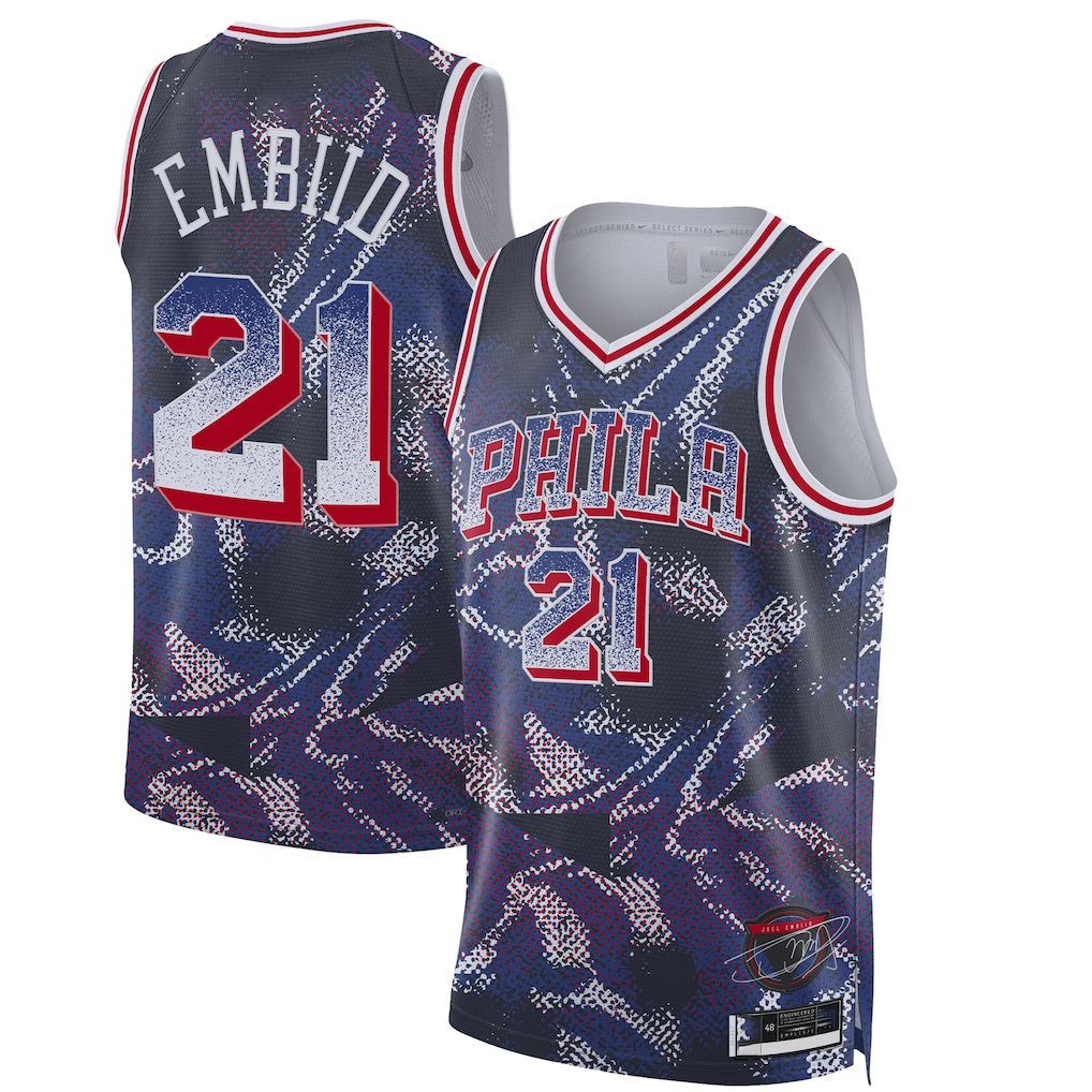 Blackjersey P.76ers #21 Joel Embiid Navy 2025 Select Series Swingman Player Jerseys