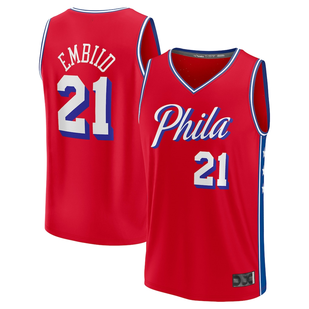 Blackjersey P.76ers #21 Joel Embiid Red Fast Break Replica Player Jerseys - Statement Edition