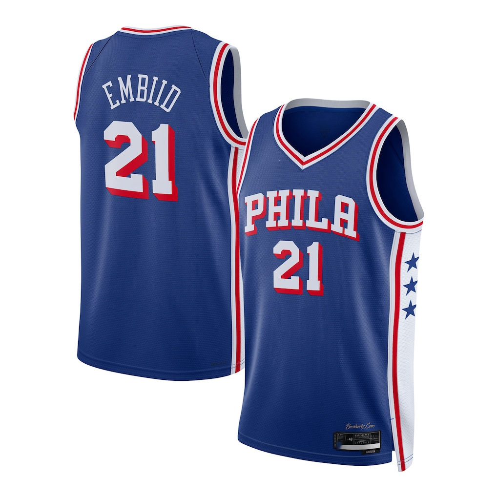 Blackjersey P.76ers #21 Joel Embiid Royal Swingman Jerseys - Icon Edition