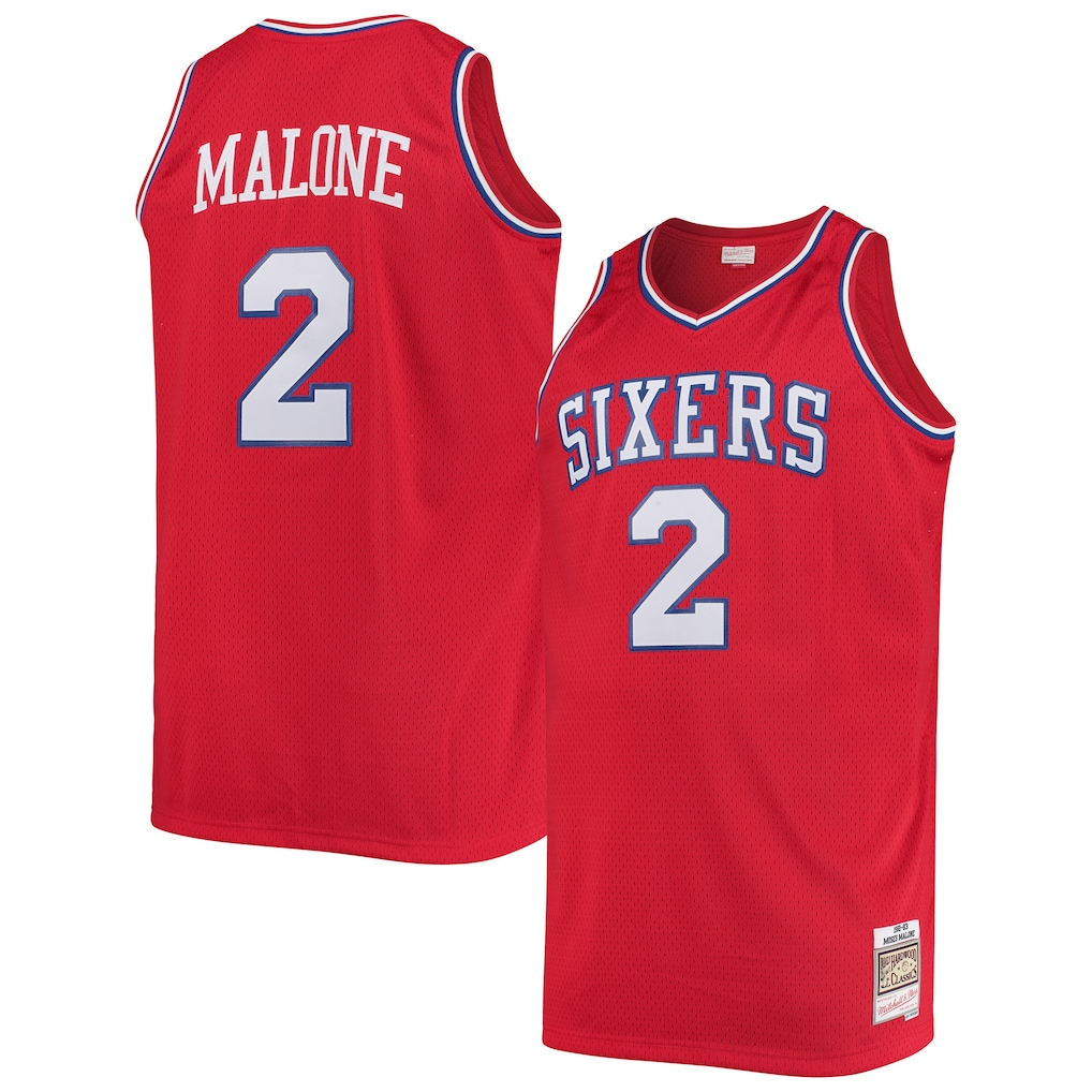 Blackjersey P.76ers #2 Moses Malone Mitchell & Ness Red 198283 Big & Tall Hardwood Classics Swingman Jerseys