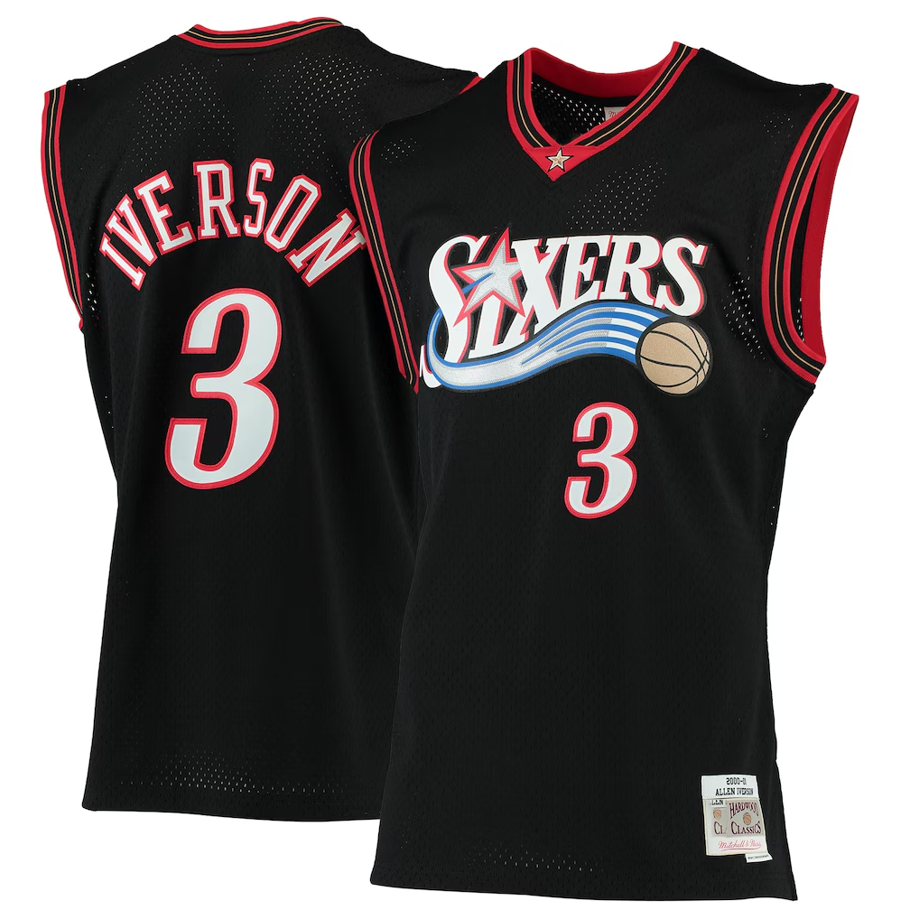 Blackjersey P.76ers #3 Allen Iverson Mitchell & Ness Black 200001 Hardwood Classics Swingman Jerseys