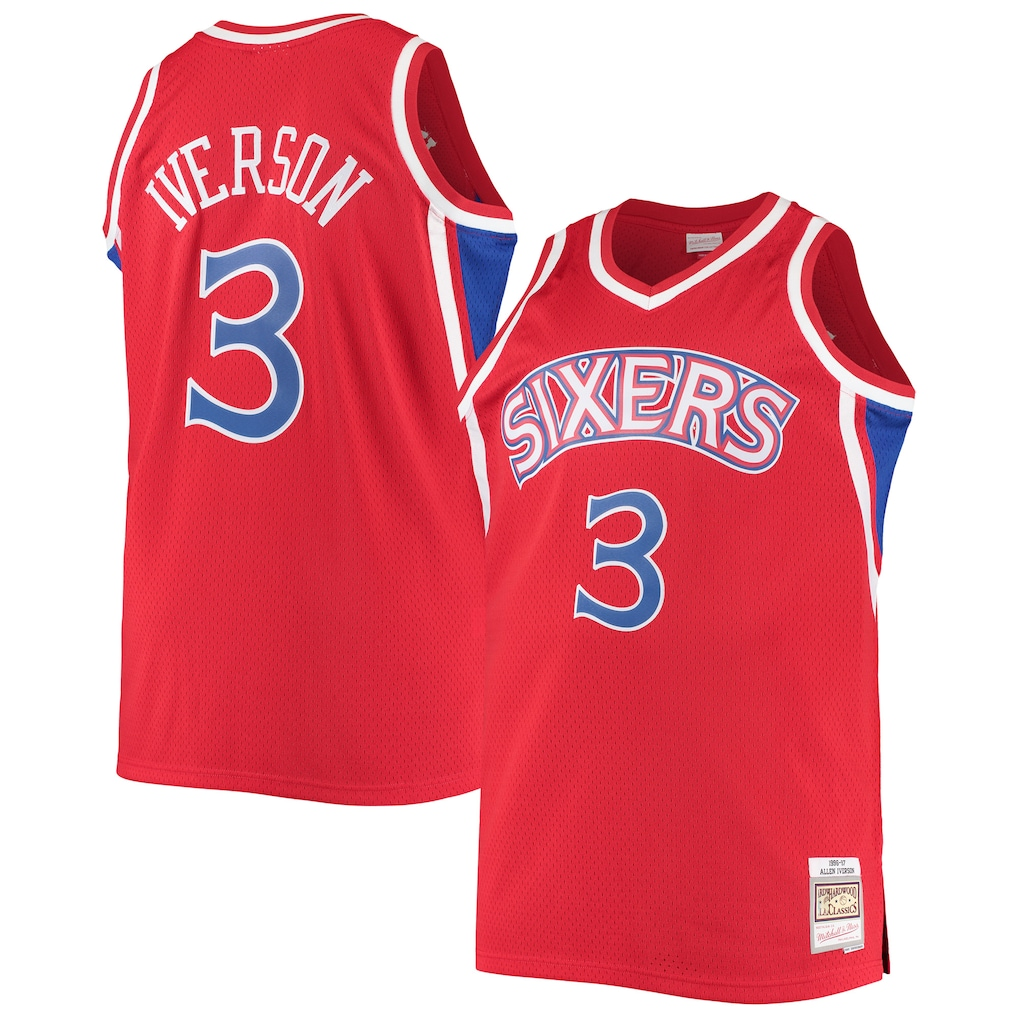 Blackjersey P.76ers #3 Allen Iverson Mitchell & Ness Red 199697 Big & Tall Hardwood Classics Swingman Jerseys