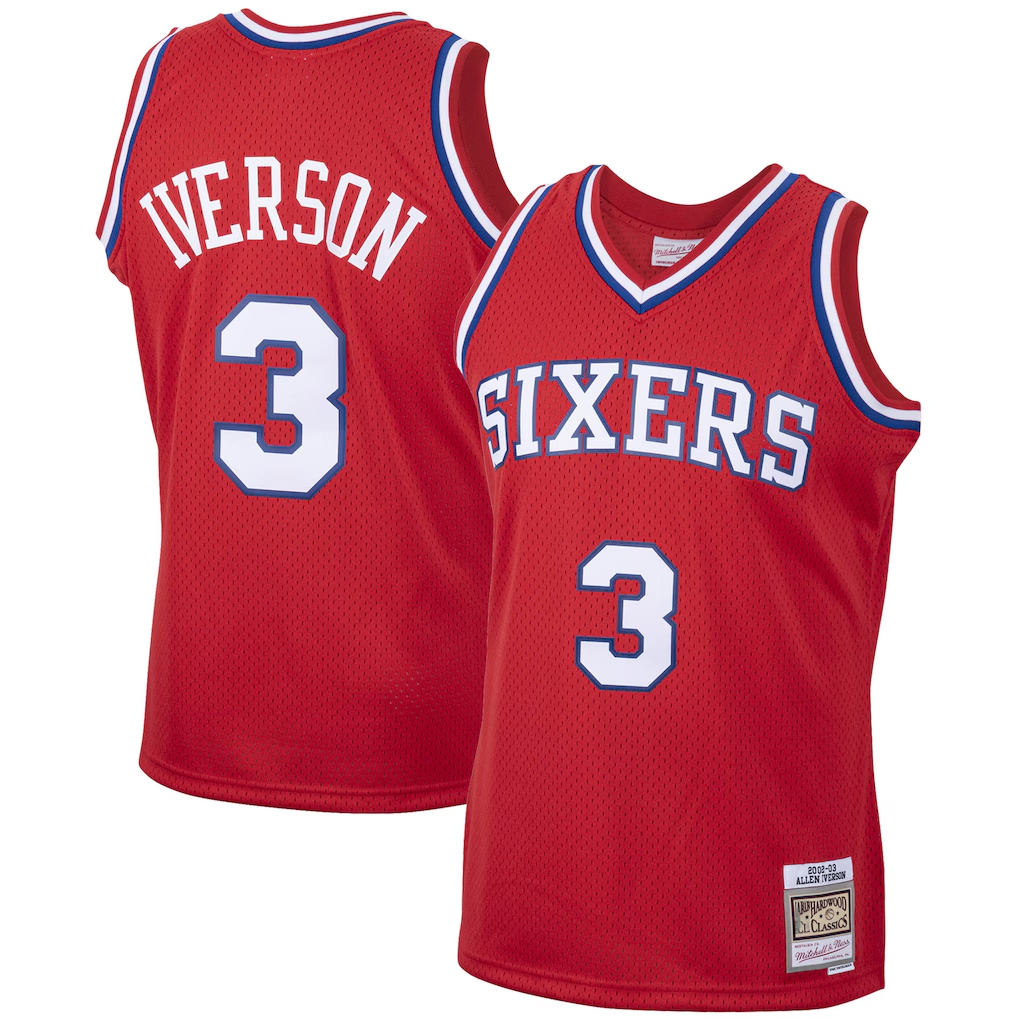 Blackjersey P.76ers #3 Allen Iverson Mitchell & Ness Red 200203 Hardwood Classics Swingman Jerseys