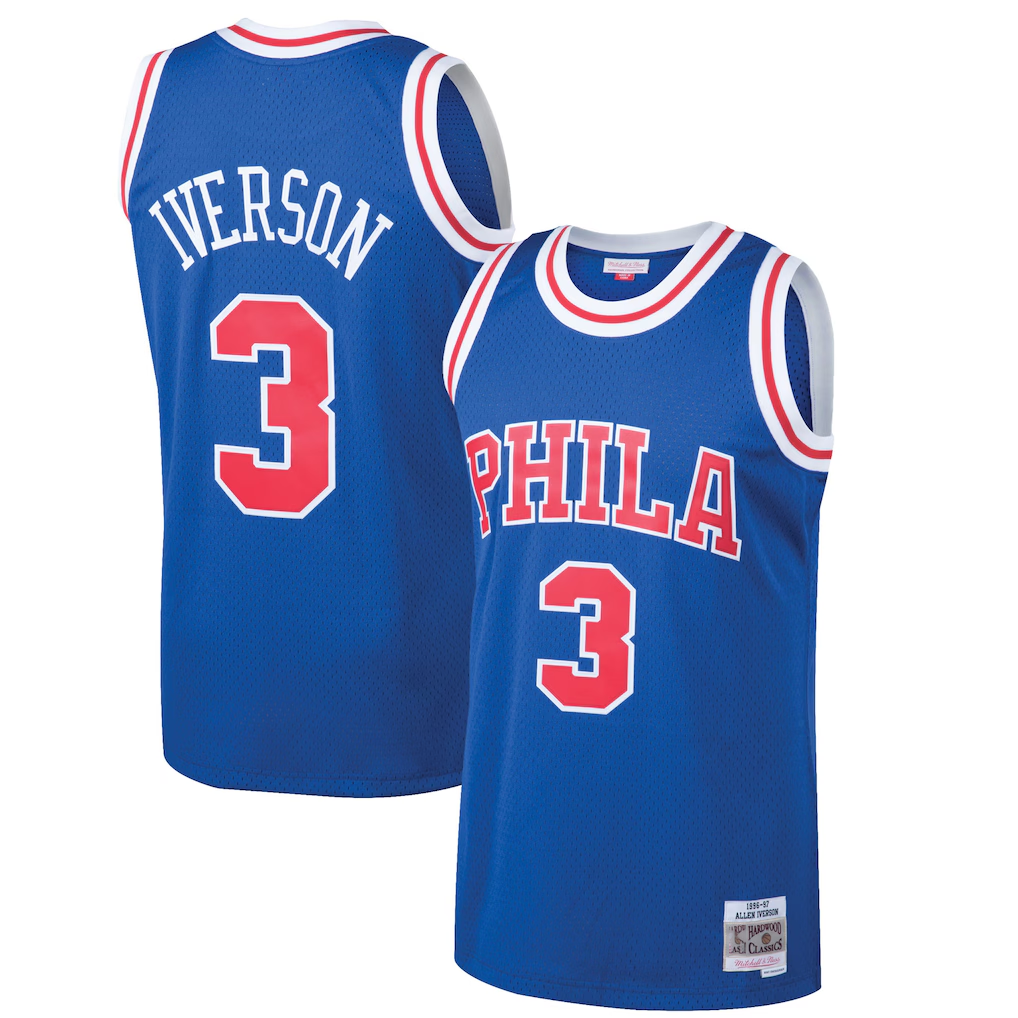 Blackjersey P.76ers #3 Allen Iverson Mitchell & Ness Royal 199697 Hardwood Classics Swingman Jerseys