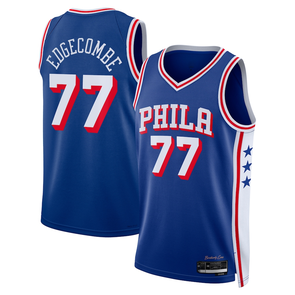 Blackjersey P.76ers #77 V. J. Edgecombe Royal 2025  Draft First Round Pick Swingman Jerseys - Icon Edition
