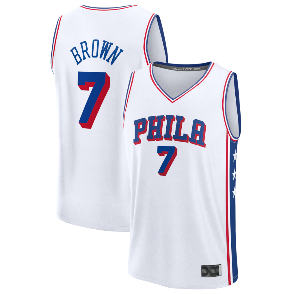 Blackjersey P.76ers #7 Jaylen Brown  White Fast Break Jerseys - Association Edition