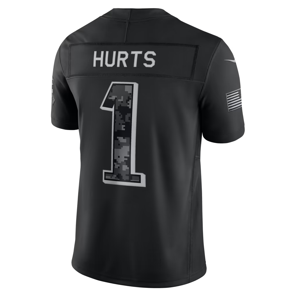 Blackjersey  P.Eagles #1 Jalen Hurts Black 2026 Salute to Service Stitched Limited Jersey