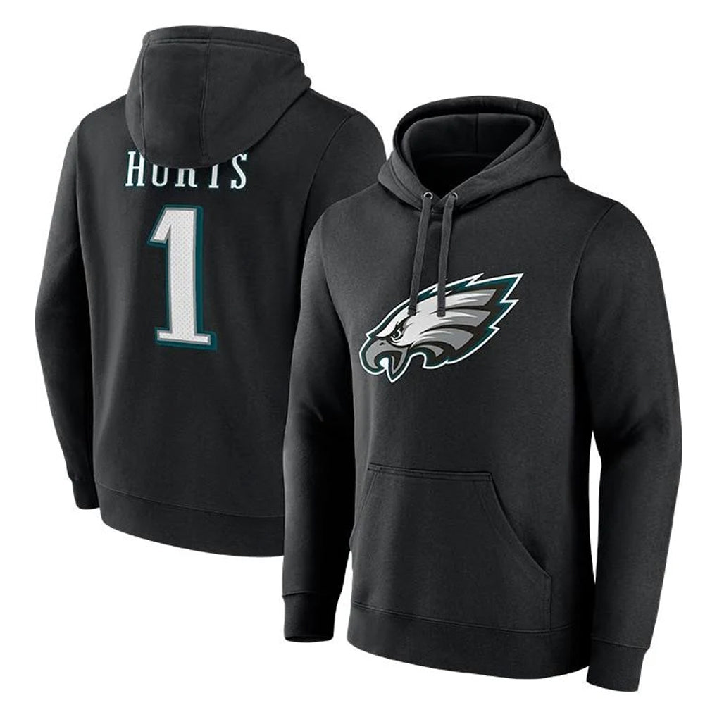 Blackjersey P.Eagles #1 Jalen Hurts Player Black Pullover Hoodies Home Game Stitched Jerseys