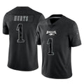 Blackjersey P.Eagles #1 Jalen Hurts Player Black Reflective Limited Home Game Stitched Jerseys