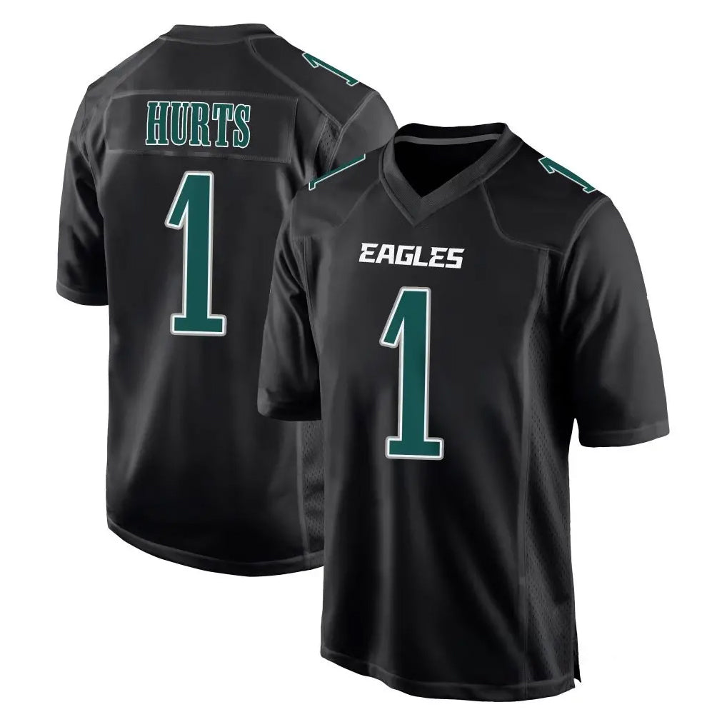 Blackjersey P.Eagles #1 Jalen Hurts Player Carbon Black Fashion Home Game Stitched Jerseys