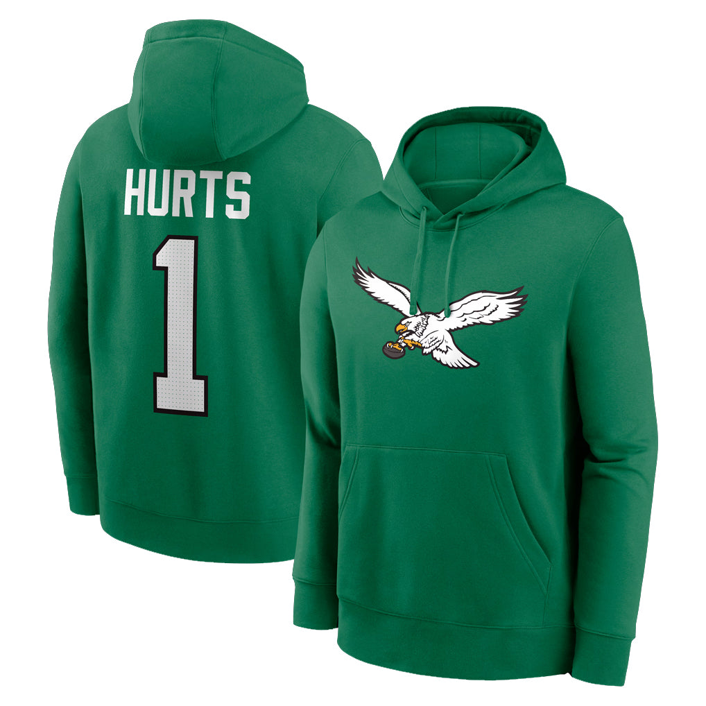 Blackjersey P.Eagles #1 Jalen Hurts Player Green Pullover Hoodies Home Game Stitched Jerseys
