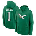 Blackjersey P.Eagles #1 Jalen Hurts Player Green Pullover Hoodies Home Game Stitched Jerseys