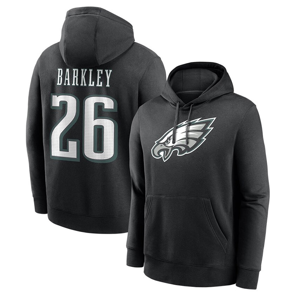 Blackjersey P.Eagles #26 Saquon Barkley Player Black Pullover Hoodies Home Game Stitched Jerseys