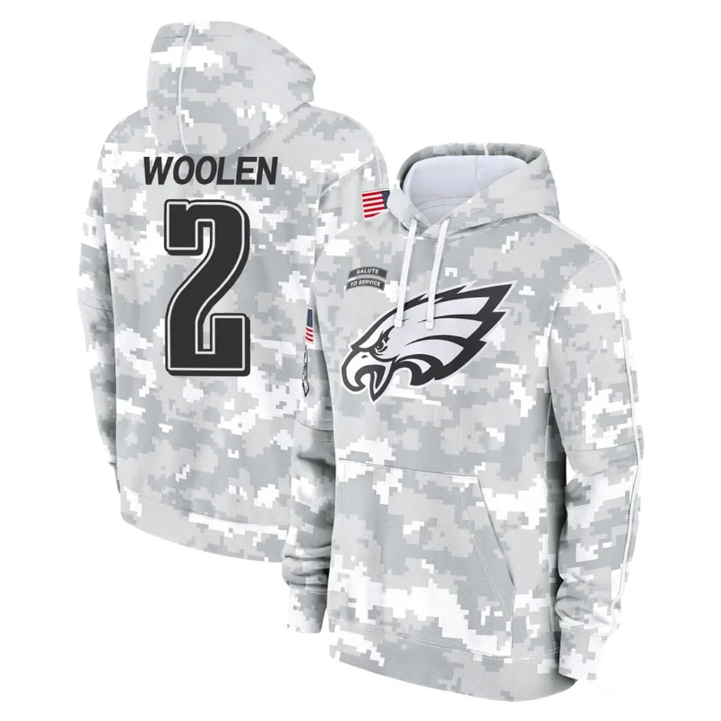 Blackjersey P.Eagles #2 Riq Woolen Player Arctic Camo Salute to Service Pullover Hoodies Limited Game Stitched Jerseys