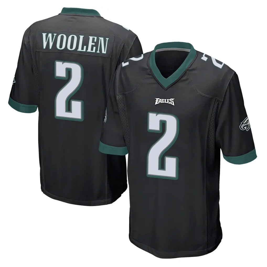 Blackjersey P.Eagles #2 Riq Woolen Player Black Home Game Stitched Jerseys