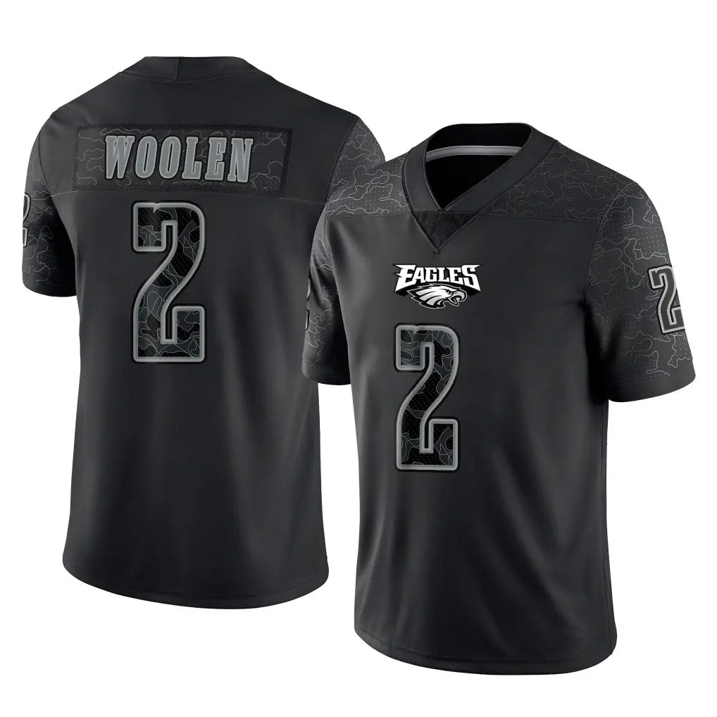Blackjersey P.Eagles #2 Riq Woolen Player Black Reflective Limited Home Game Stitched Jerseys