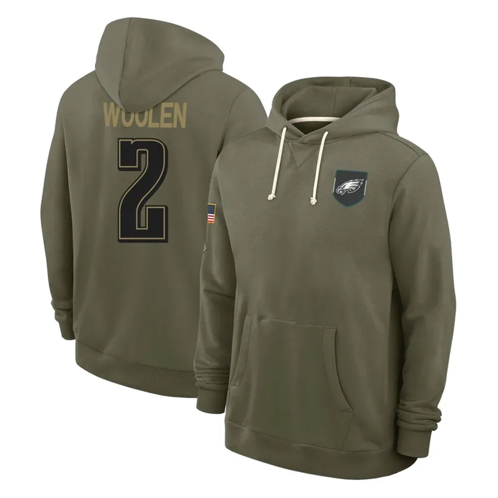 Blackjersey P.Eagles #2 Riq Woolen Player Olive Salute to Service Pullover Hoodies Limited Stitched Jerseys