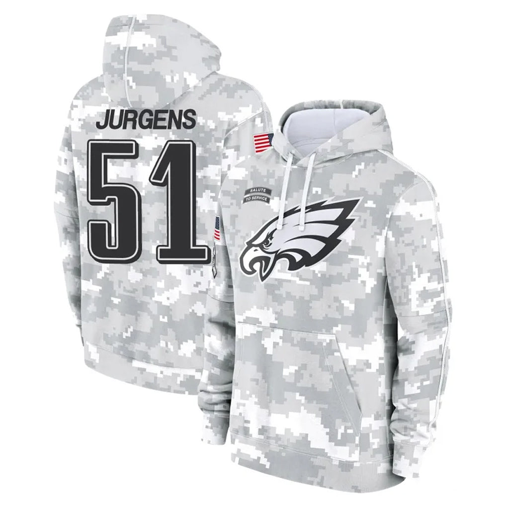 Blackjersey P.Eagles #51 Cam Jurgens Player Arctic Camo Salute to Service Pullover Hoodies Limited Game Stitched Jerseys
